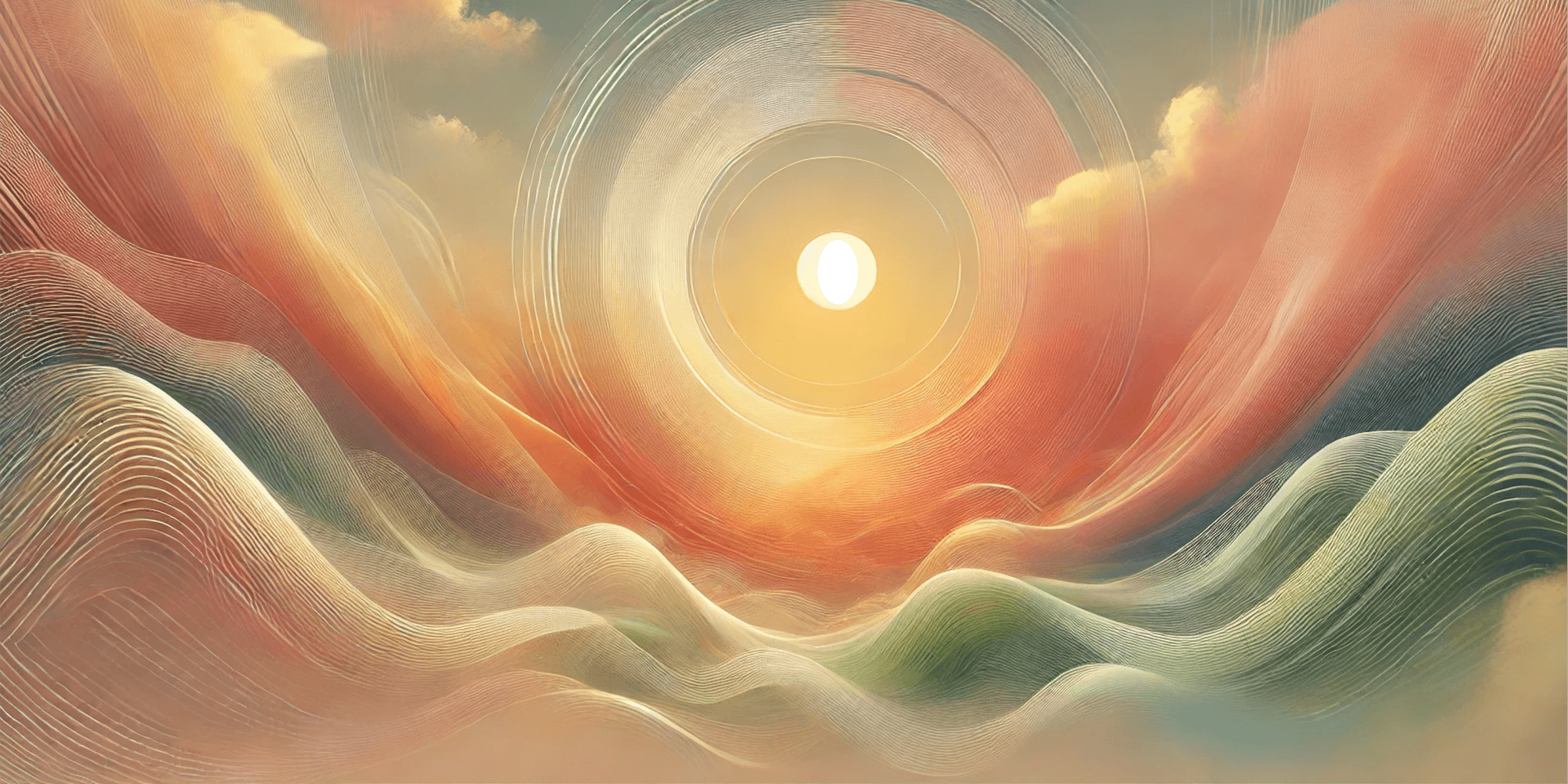 An abstract digital artwork depicting a sunrise over colorful, undulating waves, with white text overlaying that reads 'Sunrise Soundbath with GRAHAM SLICK'.
